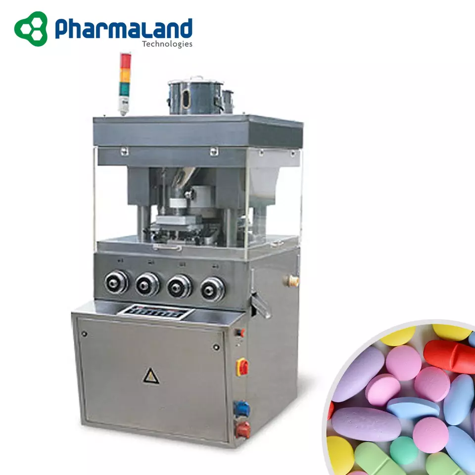 A tablet press machine in a pharmaceutical industry