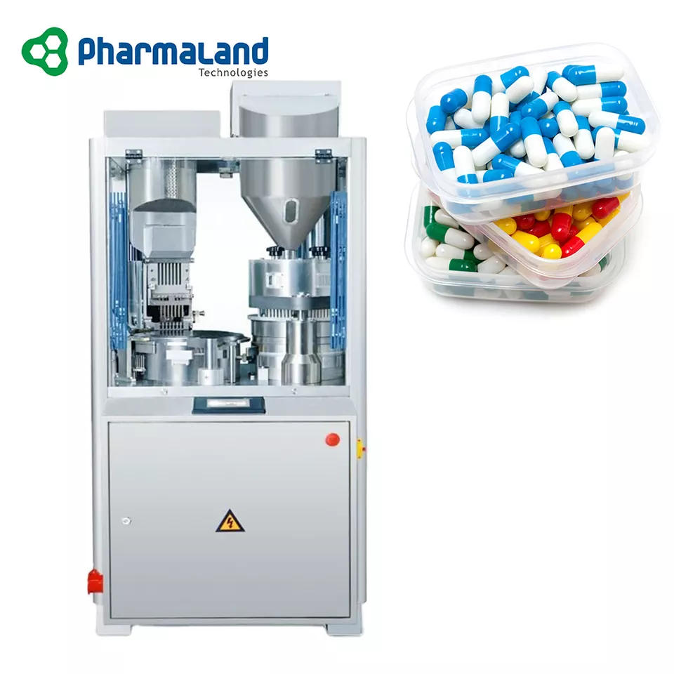 A capsule filling machine with empty capsules ready to be filled